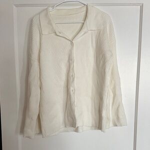 Cream Ribbed Knit Button-Up Cardigan